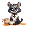 Kaffeezeit Katze mit Teekanne