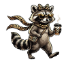 Waschbär Leopardenlook mit Kaffee