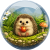Igel in Glaskugel mit Waldszene