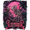 Skeleton in Neon Jungle With Chameleon