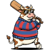 Funny cow cricket with bat and ball