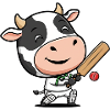 Funny Cricket Cow Cartoon Motif