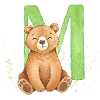 Orso davanti alla M verde – stile acquerello