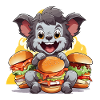 Chewing koala with burgers