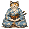 Zen Samurai Cat Meditation Kimono