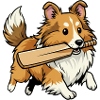 Shetland Sheepdog Dog With Cricket Bat