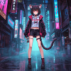 Chat néon dans le quartier cyber