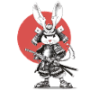 Samurai-Kaninchen in Rüstung mit Katana
