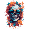 Crâne tropical avec lunettes et feuilles