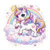 Pastell-Einhorn auf Wolkenbogen