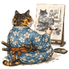 Samurai-Katzen-Malerei Sumi-e Ukiyo-e Kunst