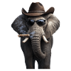Elefant mit Cowboyhut und Zigarre