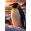 Pinguin im Schein des Sonnenuntergangs