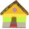 Colourful village house with thatched roof