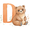 Watercolor Bear with Letter D Alphabet Illustration