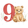 Oso acuarela con el número 9