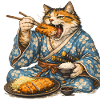 Samurai Cat Tonkatsu Japanese Food Ukiyo-e