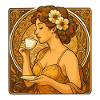 Pin-up Art Nouveau: Donna elegante con caffè