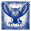 Blue Owl in Linocut Print