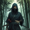 Shadow ninja in bamboo forest