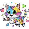 Rainbow Cat with Hearts