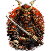 Samurai mit Kirschblüten und Schädel