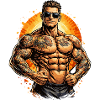 Tattoo Muskelmann im Sonnenfeuer