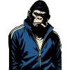 Gorilla in Blue tracksuit smoking a cigar