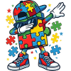 Dabbing Puzzle Piece Mascot Autism Awareness