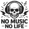 No Music No Life Skull Headphones Music