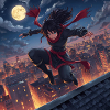 Moonlit night jump over rooftops