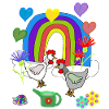 Children's Fantasy Rainbow Flowers Chickens