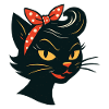 Black cat in 50s retro style