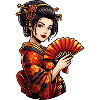 Geisha in red kimono with fan