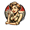 Retro-Pinup zwinkernde Peace-Zeichen-Kunst
