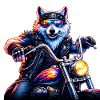 Neon Biker Wolf Motorcycle Animal