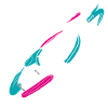 Outlines of a neon-style whitewater kayak