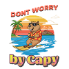 Capybara surfer at sunset