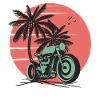 Retro Sunset Palm Motorradfahrt
