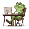 Frog office with coffee