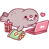 Cute Chonky Seal Chilling With Laptop And Boba Tea
