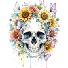 Flower Skull in Sunflower Sun Wreath
