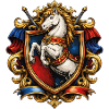 Horse crest in gold frame
