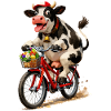 Cow on bicycle with basket