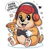 Gaming dog with pizza