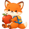Cuddly fox with apple and backpack