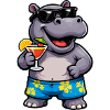 Hippo mit Cocktail Hawaii-Shorts