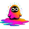 Neon Figur auf Farbklecks