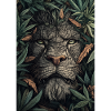 Tête de lion dans le feuillage