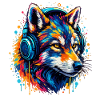 Fox with Neon Headphones Art